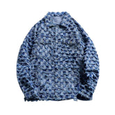 Jeansjacke im Patchwork-Stil mit Karo-Stickerei