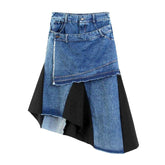 Falda vaquera midi de patchwork en capas