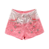 Shorts vaqueros con diamantes de imitación en contraste rosa