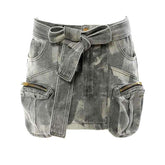 Grauer Jeansrock mit Camouflage-Print