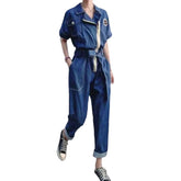 Medium wash loose jeans overall for women