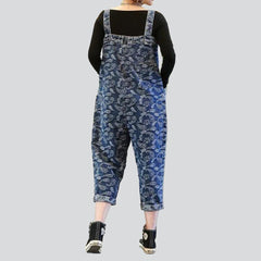 Ornament print blue denim jumpsuit