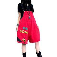 Color denim romper with inscriptions