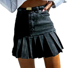 Falda vaquera plisada estilo skater para mujer