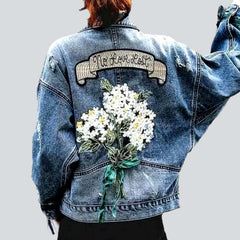 Chaqueta vaquera para mujer con bordado de flores