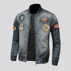 Vintage Bomber Jeansjacke mit Patches