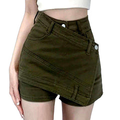 Khakifarbener Jeansrock mit mehreren Lagen