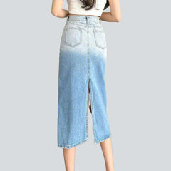 Irregular cut-out slit denim skirt
