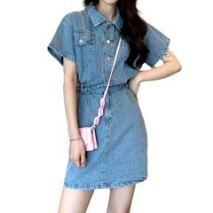 Fashion buttoned mini denim dress