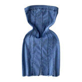 Vestido vaquero sin tirantes con cremallera en la espalda