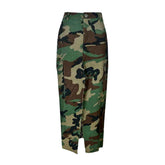 Falda vaquera larga con estampado de camuflaje