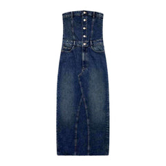 Vestido vaquero sin tirantes con lavado medio