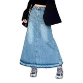 Raw hem a-line denim skirt