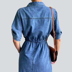Thin denim dress with drawstrings