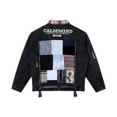 Chaqueta vaquera de patchwork con cuello a cuadros
