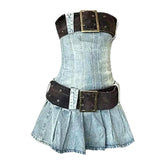 Party slash strapless denim dress