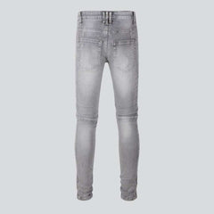 Light grey men biker jeans