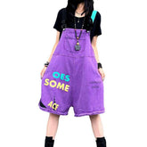 Color denim romper with inscriptions