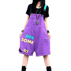 Color denim romper with inscriptions