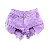 Neon color distressed denim shorts