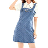 Ornament embroidery mini denim dress