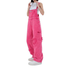 Pink embroidered women denim jumpsuit