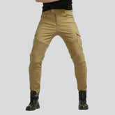 Sandfarbene Cargo-Bikerjeans