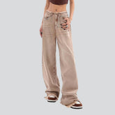 Sandfarbene Baggy-Jeans für Damen