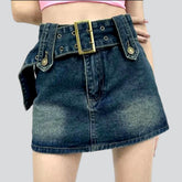 Sanded Denim Skort mit Gürtel