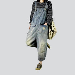 Sanded vintage denim jumpsuit for women