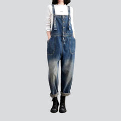 Sanded vintage women denim jumpsuit