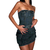 Vestido vaquero cargo sin tirantes