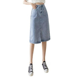 Falda vaquera midi con bolsillo recto