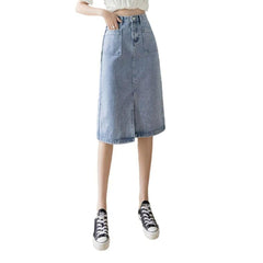 Falda vaquera midi con bolsillo recto