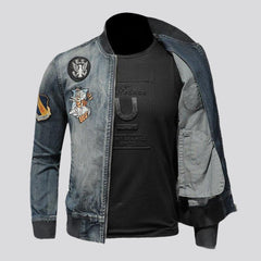 Vintage Bomber Jeansjacke mit Patches