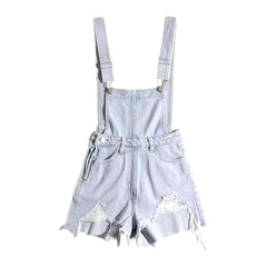 Light wash distressed denim romper