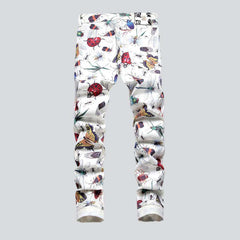 Weiße Herrenjeans mit Insektenprint