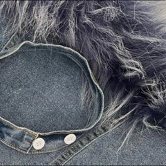 Strapless jean dress with feathers