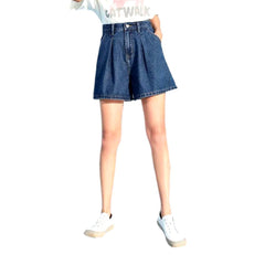 Pleated waistband women denim shorts