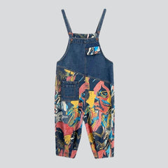 Painted patchwork women denim jumpsuit
