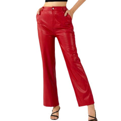 Straight color denim pants for women