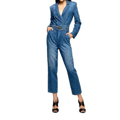 Stylischer Damen Jeansoverall mit V-Ausschnitt