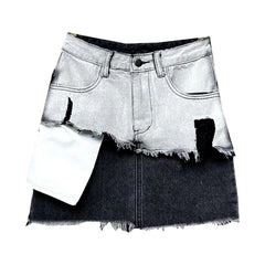 Falda vaquera con capas y bloques de color