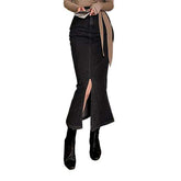 Falda vaquera larga con peplum