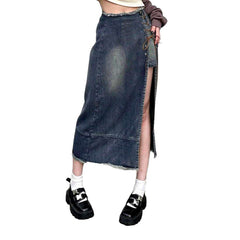 Jeansrock mit Schlitz und Kordelzug