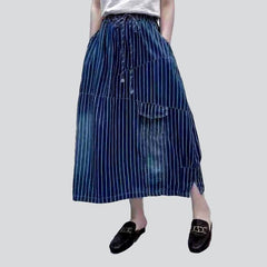 Streetwear stiped long denim skirt