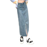 Vintage blue slit denim skirt