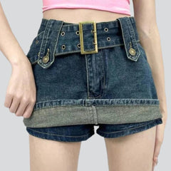 Sanded Denim Skort mit Gürtel