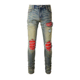 Cracked patch skinny men jeans