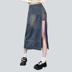 Jeansrock mit Schlitz und Kordelzug